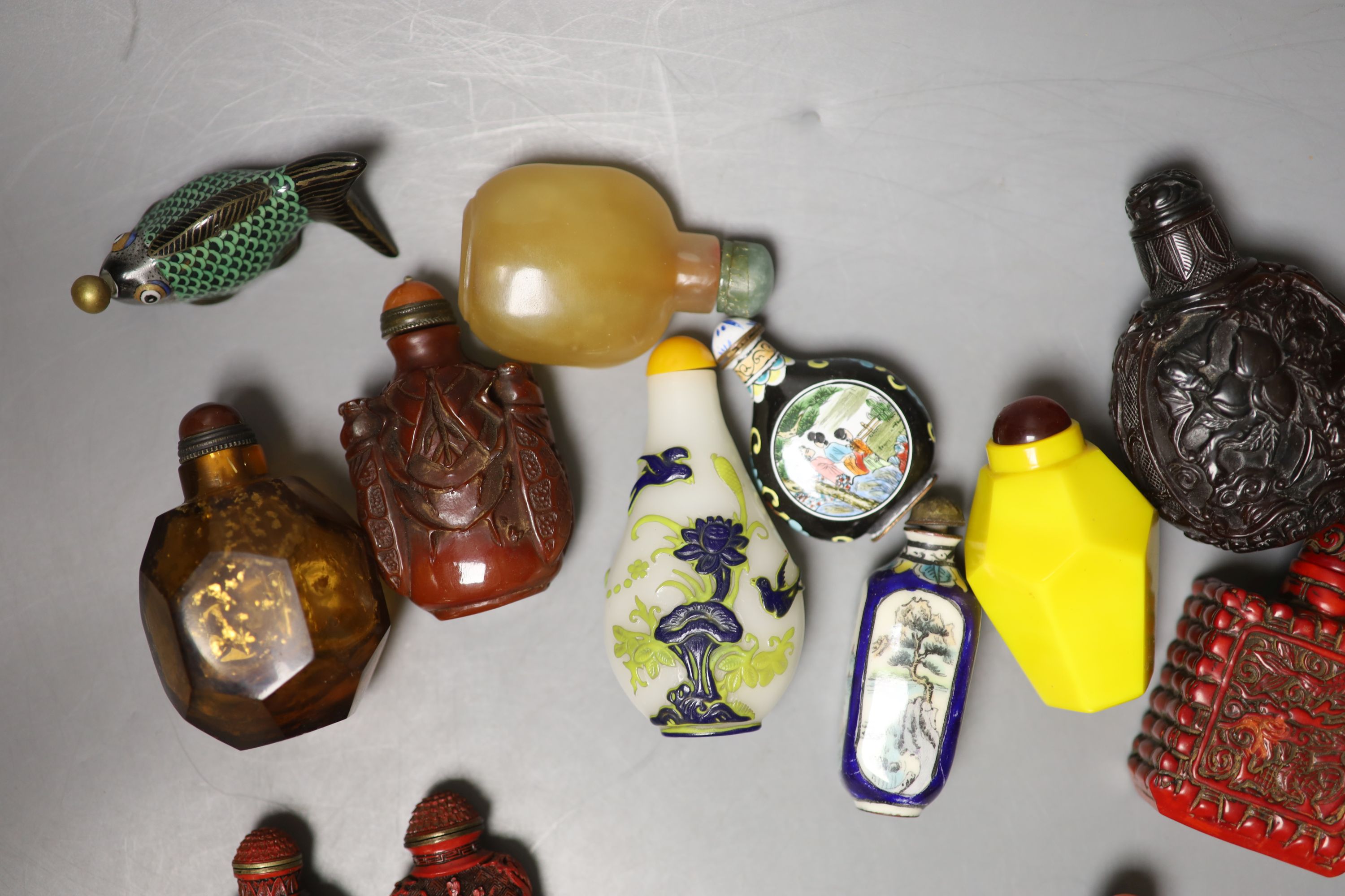 A collection of Chinese snuff bottles, with the best examples in separate bags